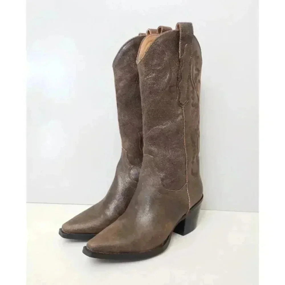 Jeffrey Campbell Dagget Cowboy Boots in Vintage Brown Distressed Leather